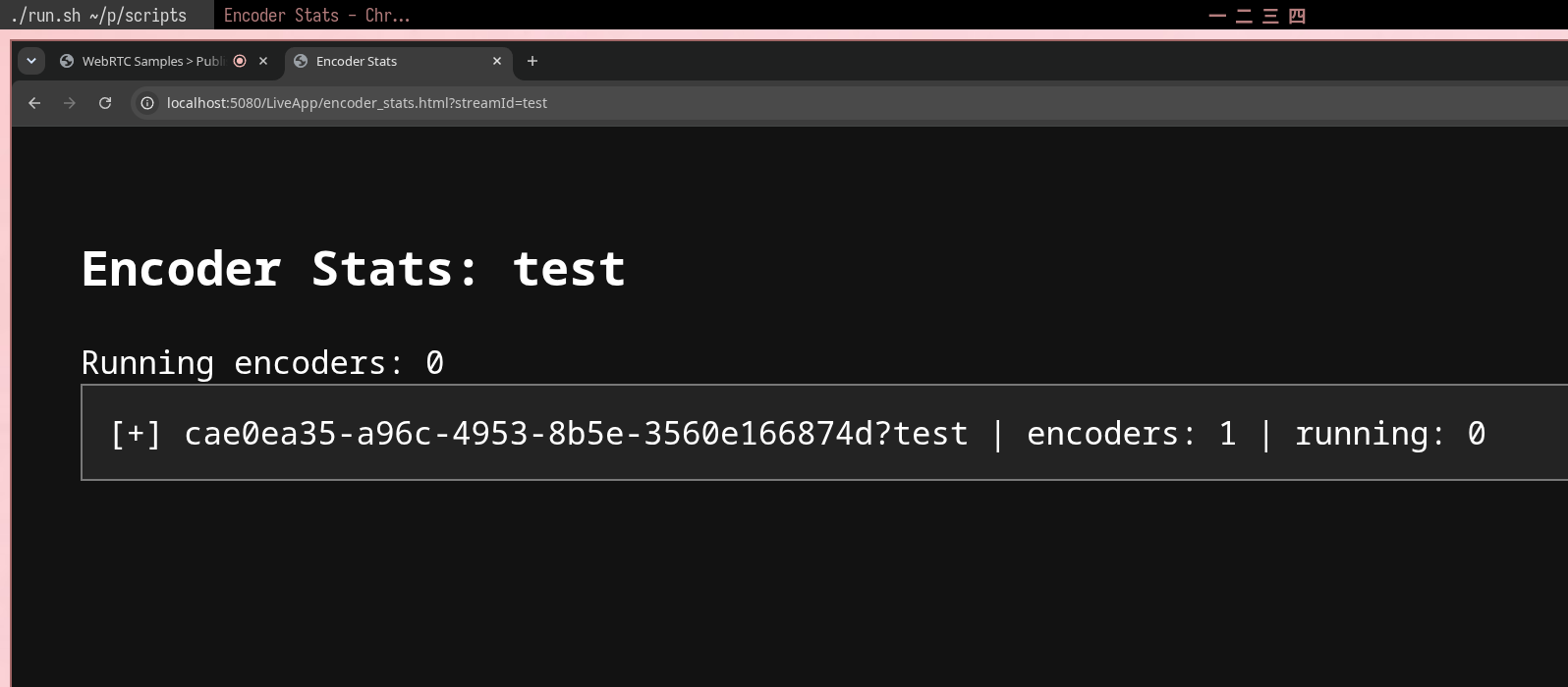 Encoder stats with one encoder listed and zero running