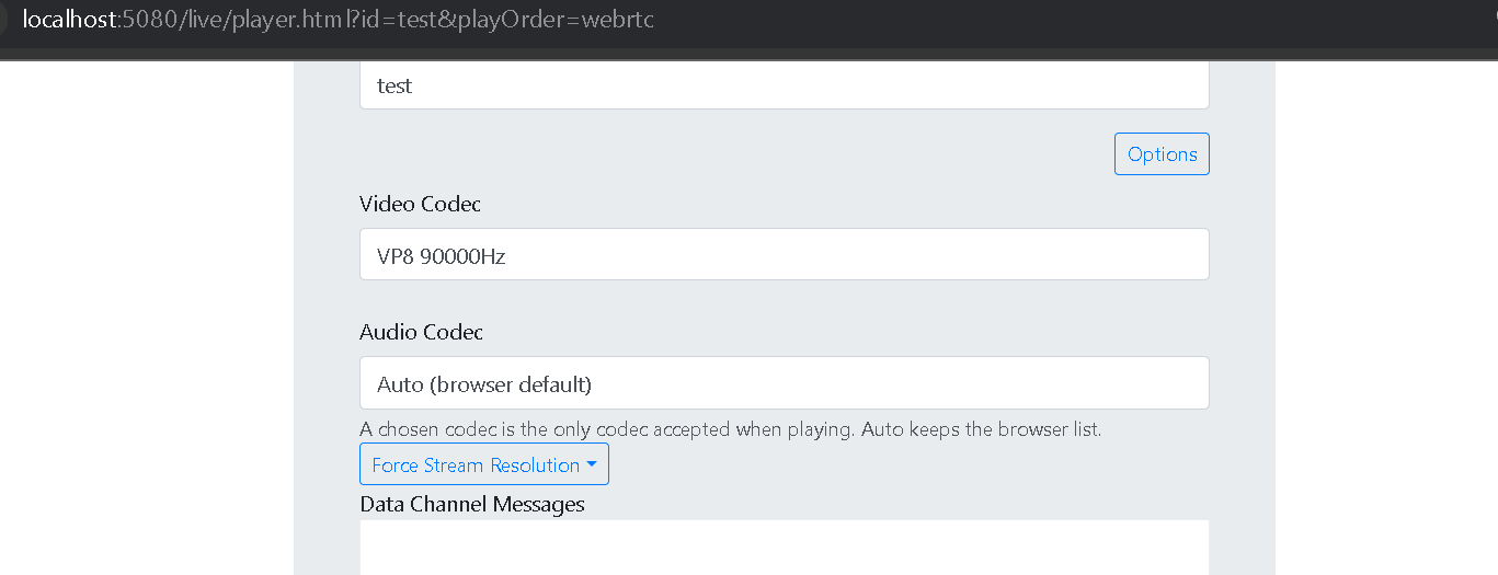 Play page with the video codec forced to VP8